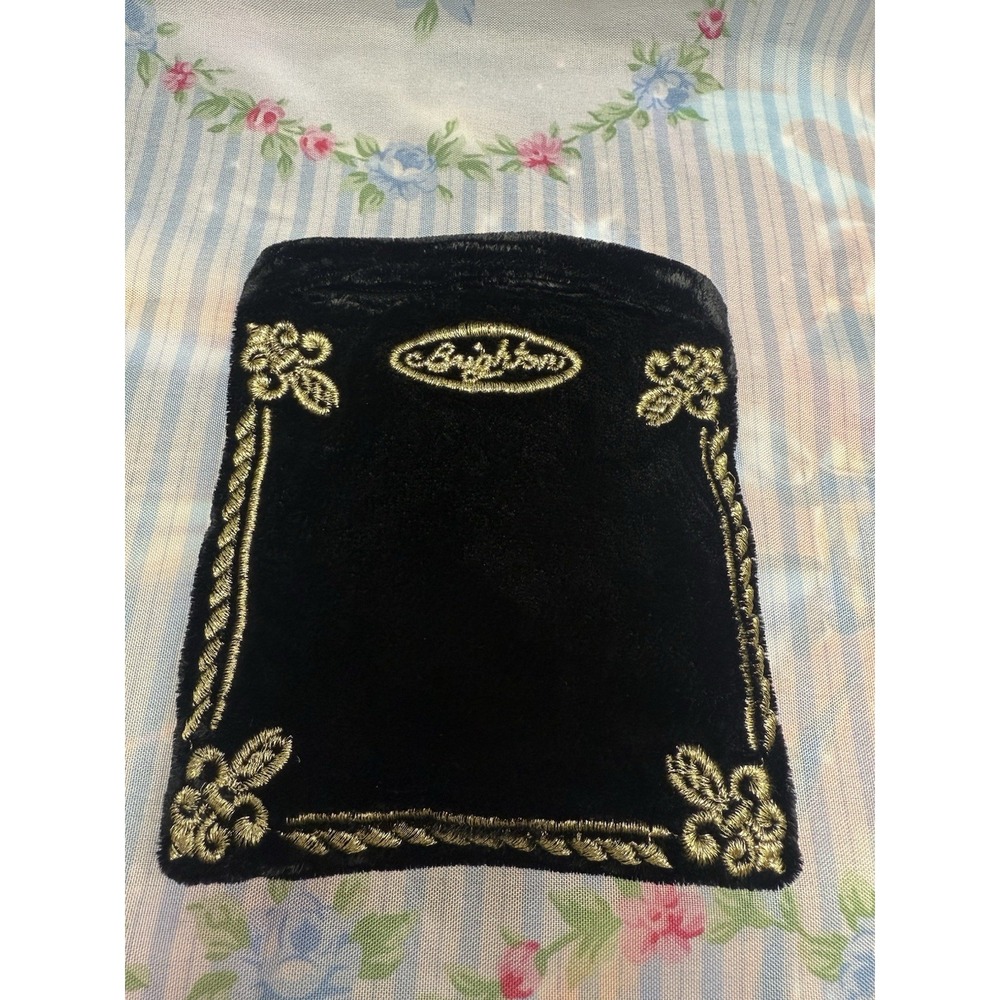 Brighton‎ Black Velvet Jewelry Pouch Bag 4x5 Gold Embroidered Travel Storage